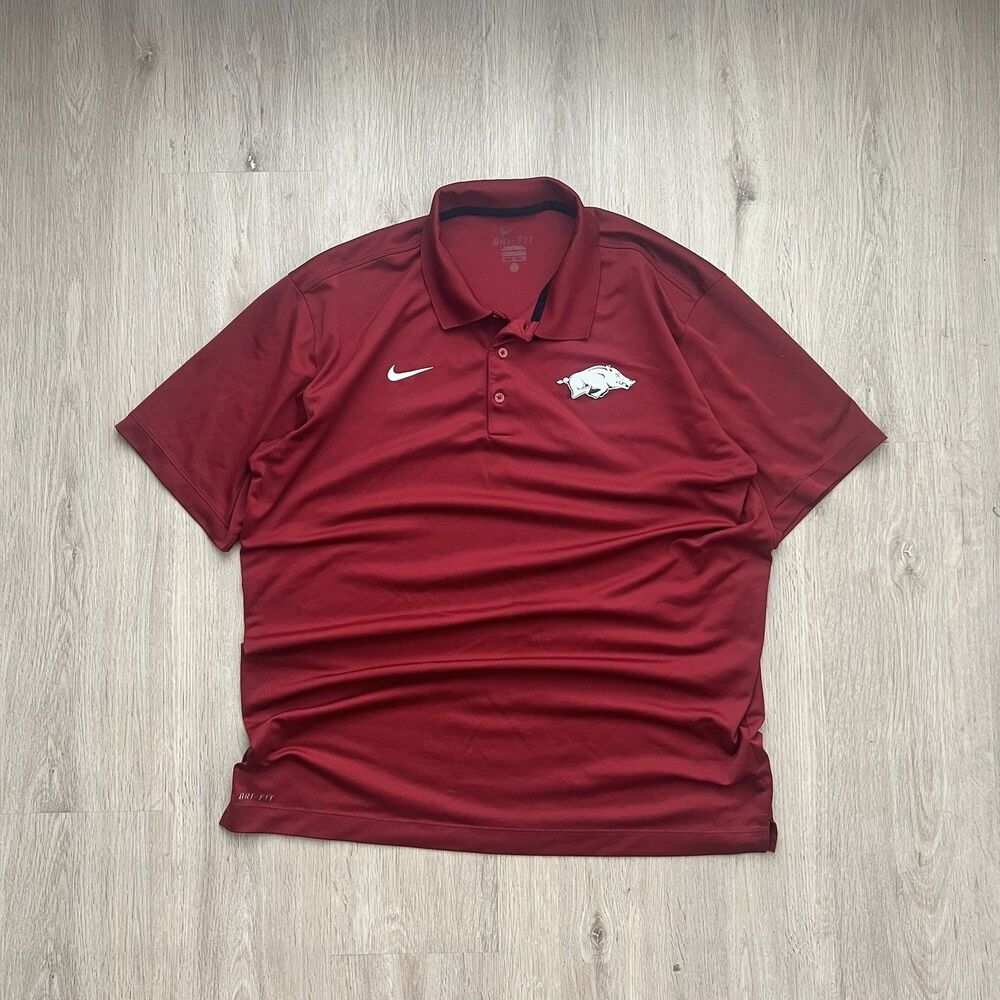 Nike Arkansas Razorbacks Dri-Fit Polo Shirt Mens Large Red NCAA Basketball Golf